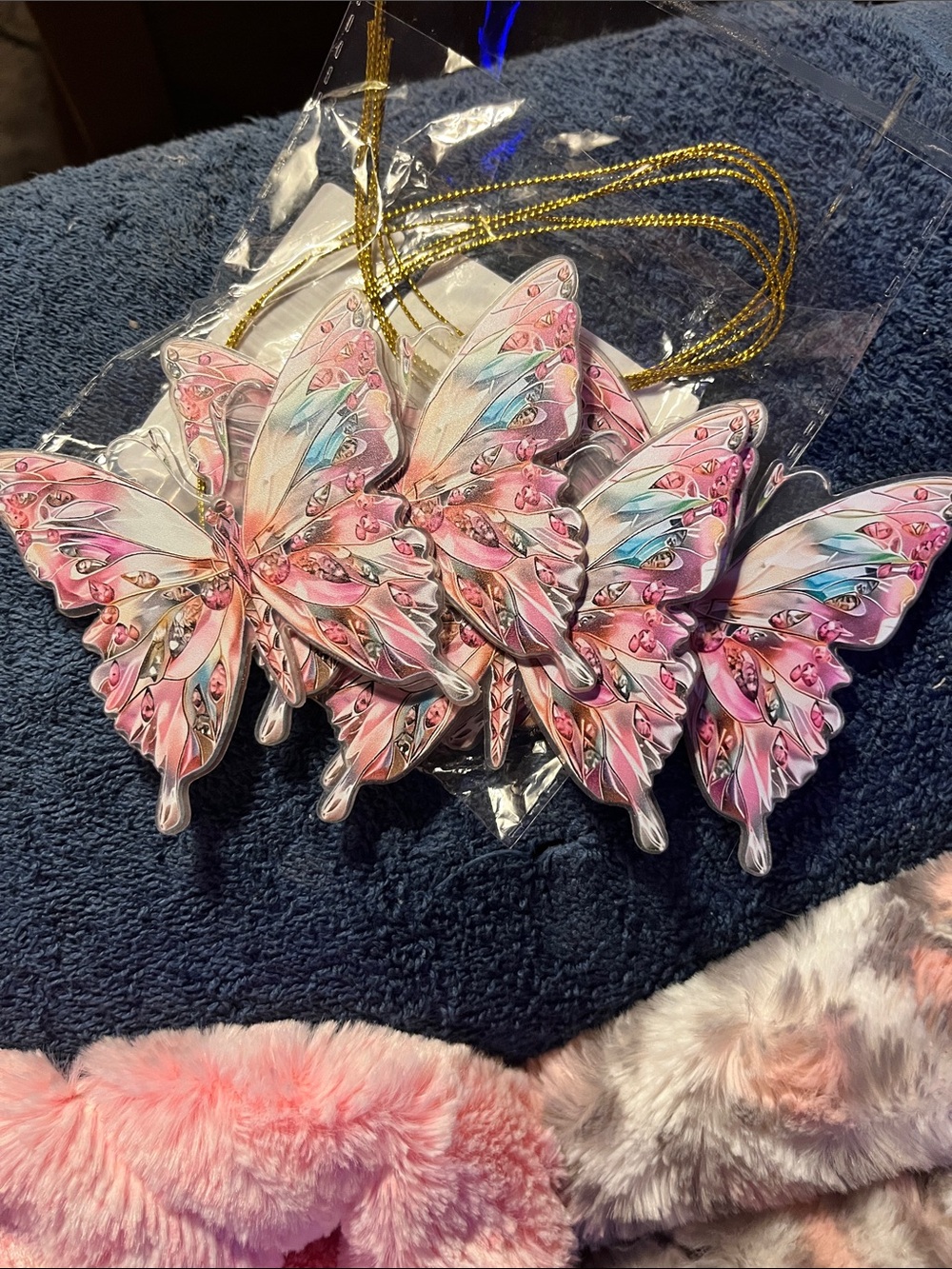 5 Pink Butterfly Pendant’s for Kids - Cute Butterfly Charm’s with gold strings.